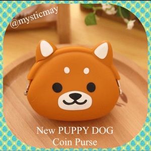 New Cute Brown PUPPY DOG Silicone Coin Purse Kawaii Change Wallet Earbuds Case